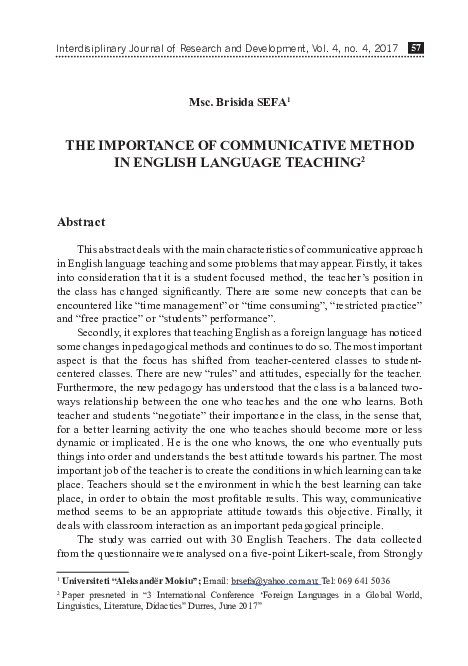 (PDF) The Importance of Communicative Method in English Language TEACHING2