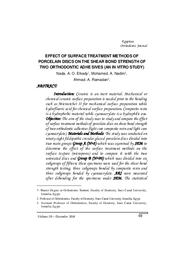 (PDF) Effect of surface treatment methods of porcelain discs on the ...