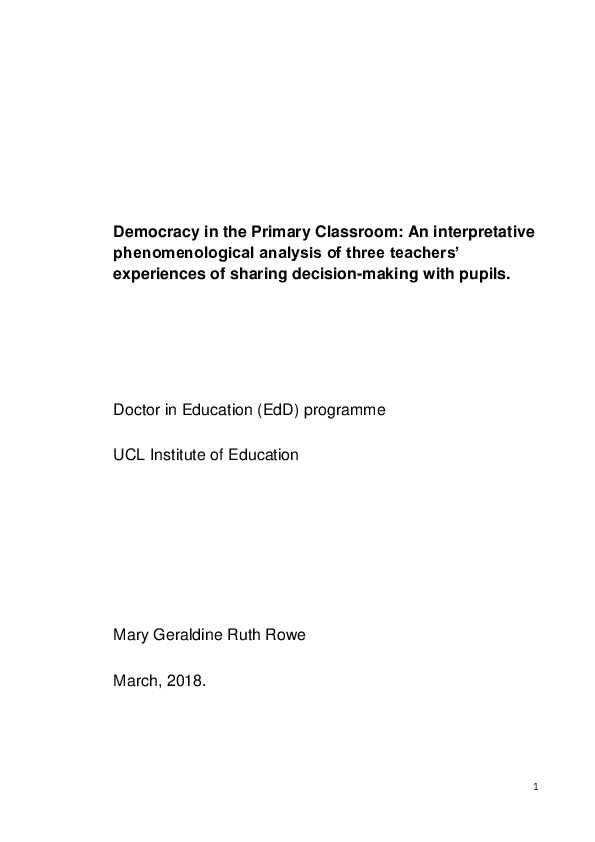 (PDF) Democracy in the primary classroom: an interpretative ...