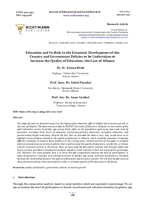 (PDF) Education and Its Role in the Economic Development of the Country ...