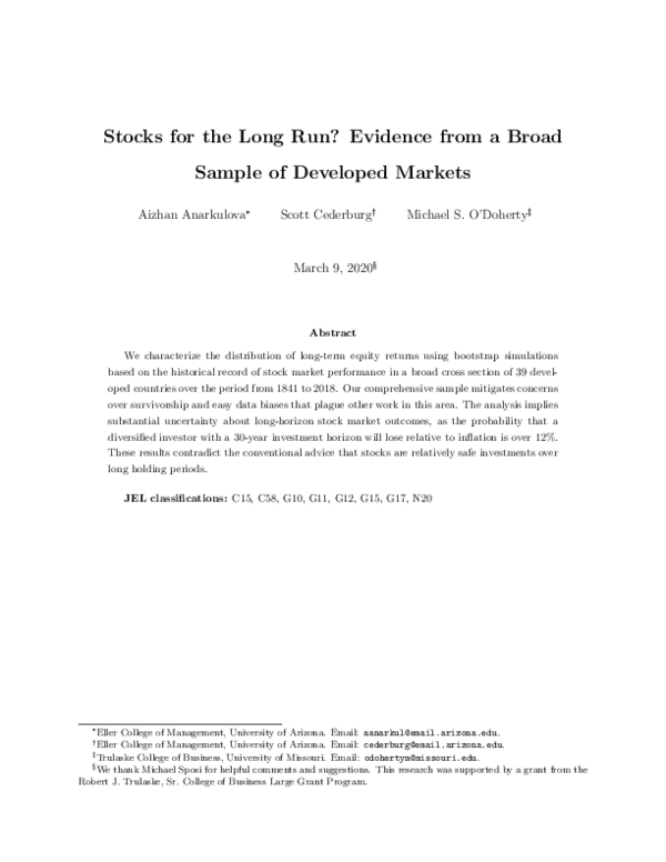 (PDF) Stocks for the long run? Evidence from a broad sample of