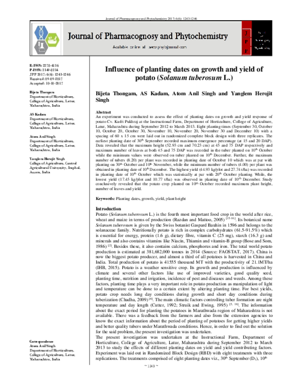 (PDF) Influence of planting dates on growth and yield of potato ...