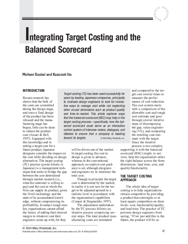 (PDF) Integrating target costing and the balanced scorecard - Integrating Target Practice For Faster Muscle Memory