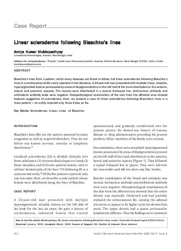 (PDF) Linear scleroderma following Blaschko's lines Linear scleroderma ...