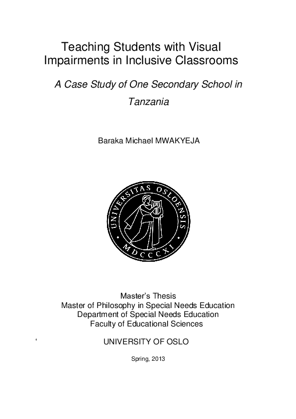 (PDF) Teaching Students with Visual Impairments in Inclusive Classrooms ...