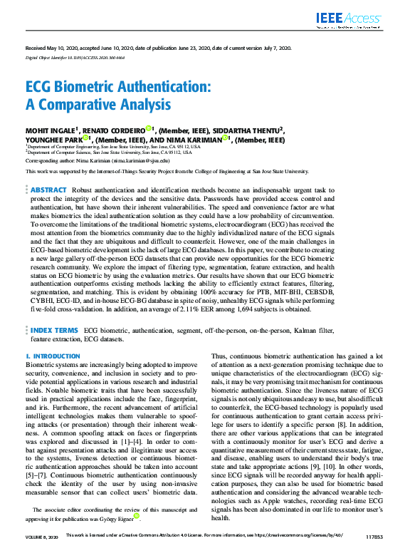 (PDF) ECG Biometric Authentication: A Comparative Analysis