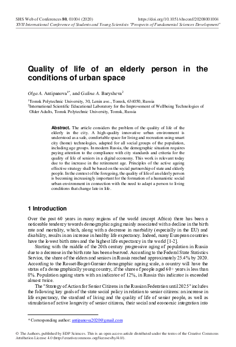 (PDF) Quality of life of an elderly person in the conditions of urban space