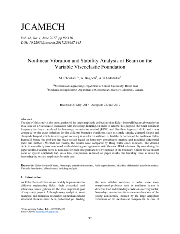 (PDF) Nonlinear Vibration and Stability Analysis of Beam on the ...