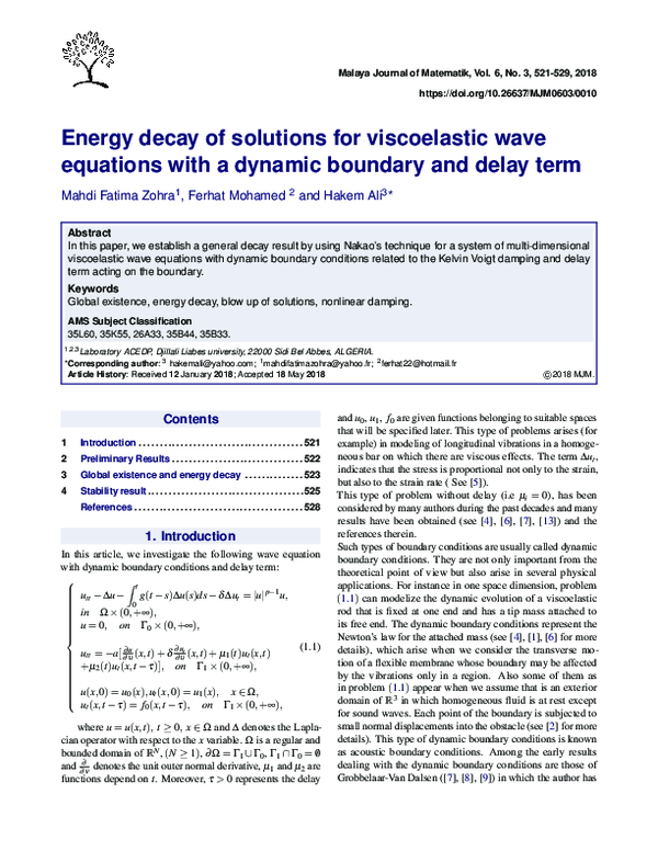 (PDF) Energy decay of solutions for viscoelastic wave equations with a ...