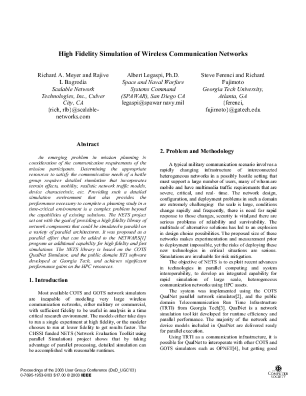 (PDF) High fidelity simulation of wireless communication networks