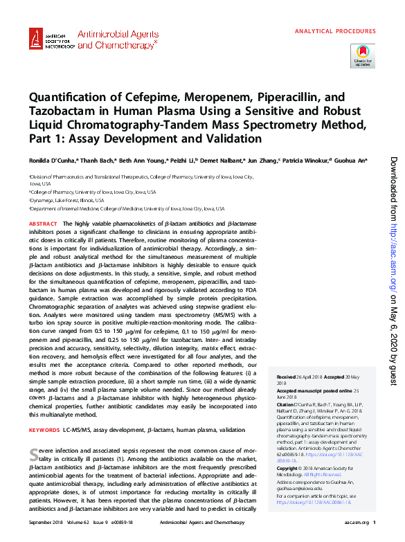 (PDF) Quantification of Cefepime, Meropenem, Piperacillin and ...