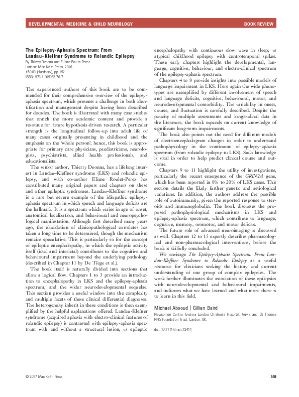 (PDF) The Epilepsy Aphasia Spectrum: From Landau-Kleffner Syndrome to ...
