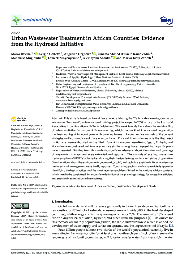 (PDF) Urban Wastewater Treatment in African Countries Evidence from the Hydroaid Initiative