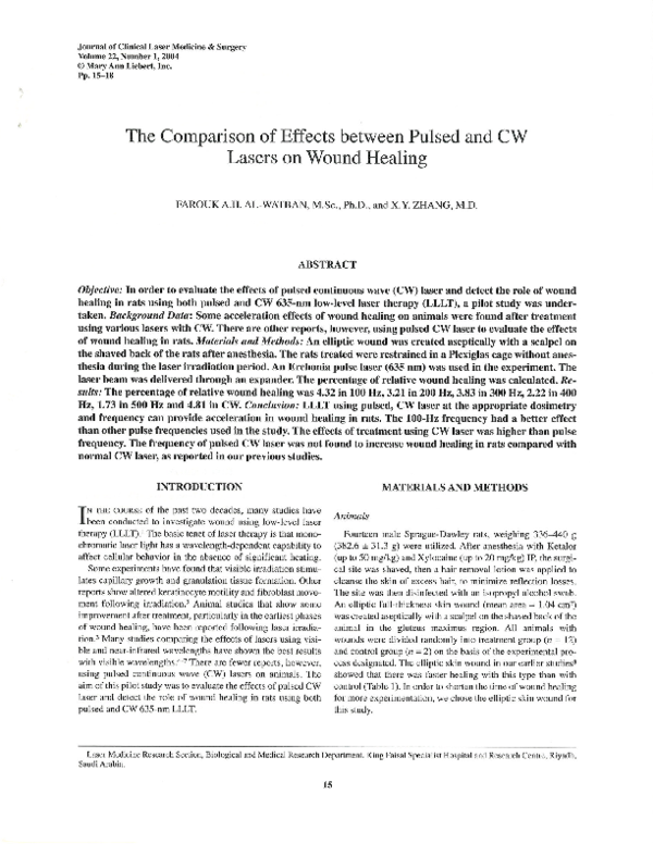 (PDF) The comparison of effects between pulsed and CW lasers on wound ...