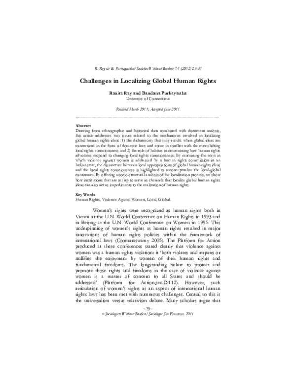 (PDF) Challenges in Localizing Global Human Rights | Bandana ...