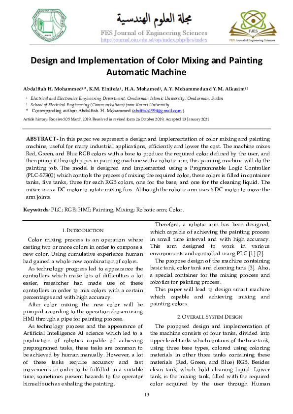(PDF) Design and Implementation of Color Mixing and Painting Automatic ...
