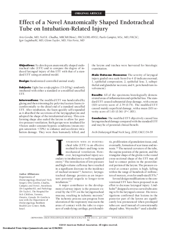 (PDF) Effect of a Novel Anatomically Shaped Endotracheal Tube on ...