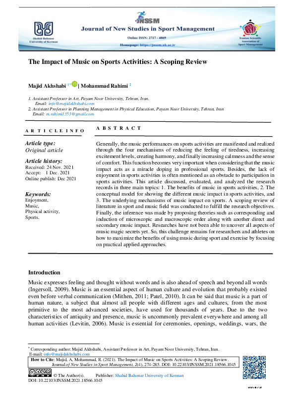 (PDF) The Impact of Music on Sports Activities: A Scoping Review