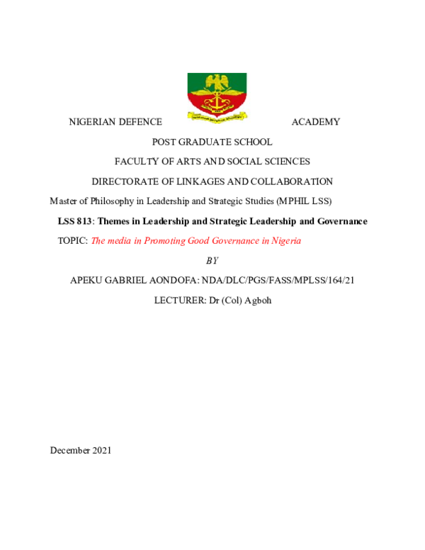 (DOC) The Role of the Media in Promoting Good Governance in Nigeria