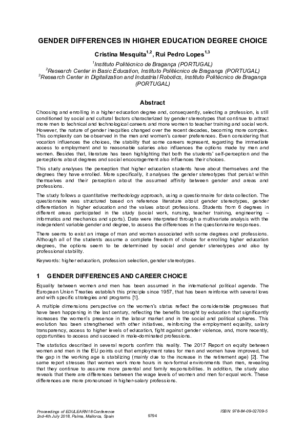 (PDF) Gender Differences in Higher Education Degree Choice