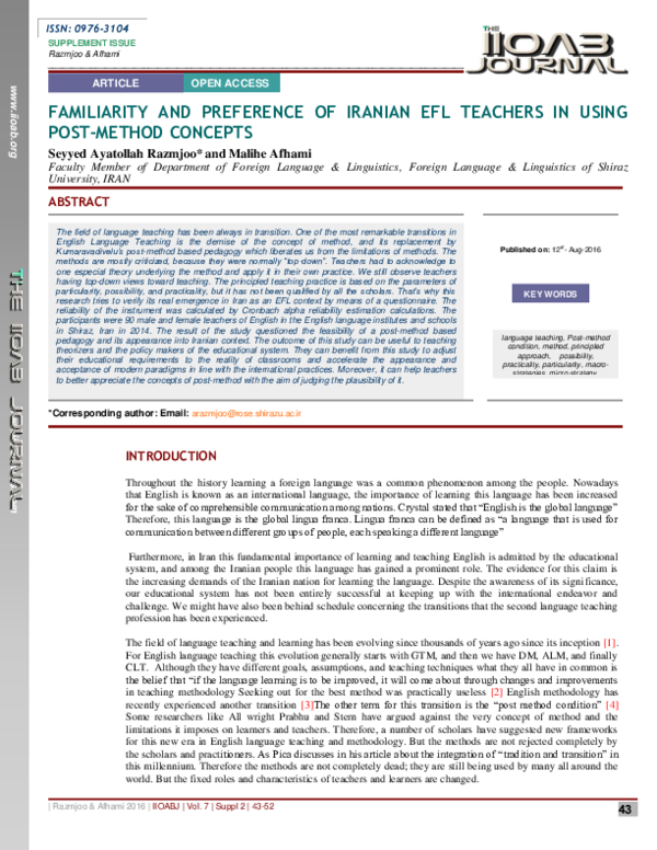 (PDF) Familiarity and Preference of Iranian Efl Teachers in Using Post ...