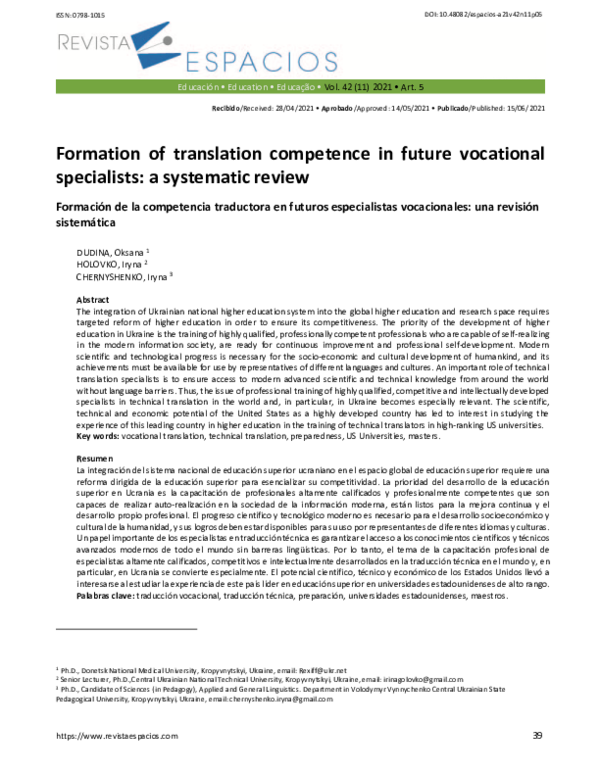 (PDF) Formation of translation competence in future vocational ...