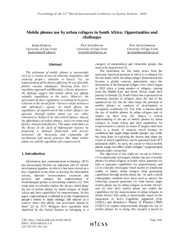 (PDF) Mobile phones use by urban refugees in South Africa ...