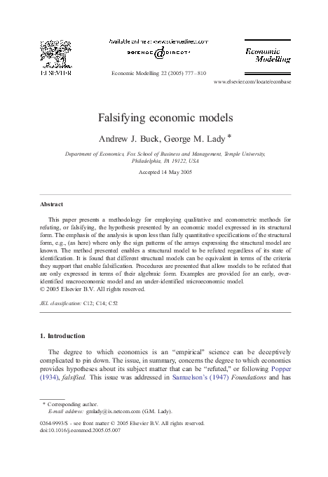 (PDF) Falsifying Economic Models