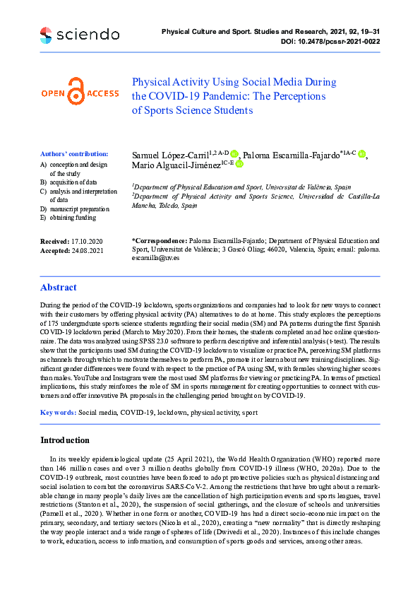 (PDF) Physical Activity Using Social Media During the COVID-19 Pandemic ...