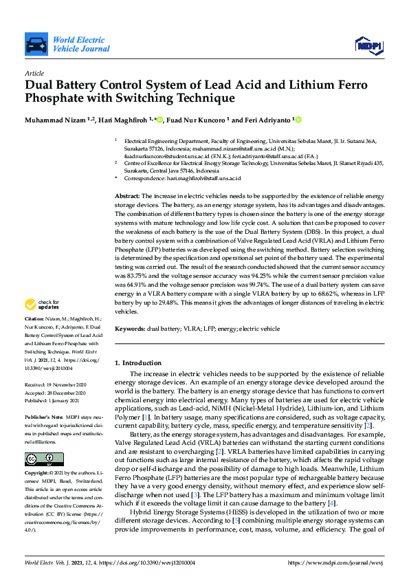 (PDF) Dual Battery Control System of Lead Acid and Lithium Ferro ...