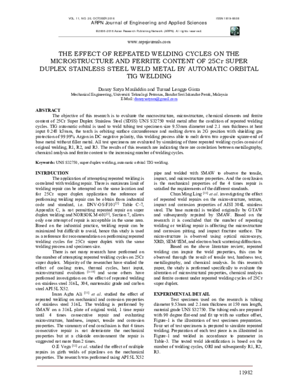 (PDF) THE EFFECT OF REPEATED WELDING CYCLES ON THE MICROSTRUCTURE AND ...