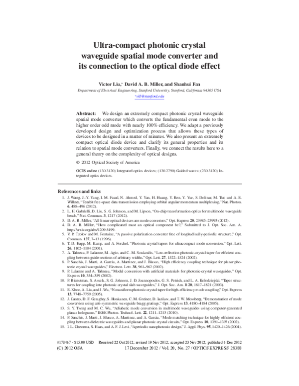 (PDF) Ultra-compact photonic crystal waveguide spatial mode converter ...
