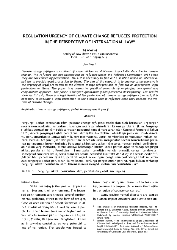 (PDF) Regulation Urgency of Climate Change Refugees Protection in the ...