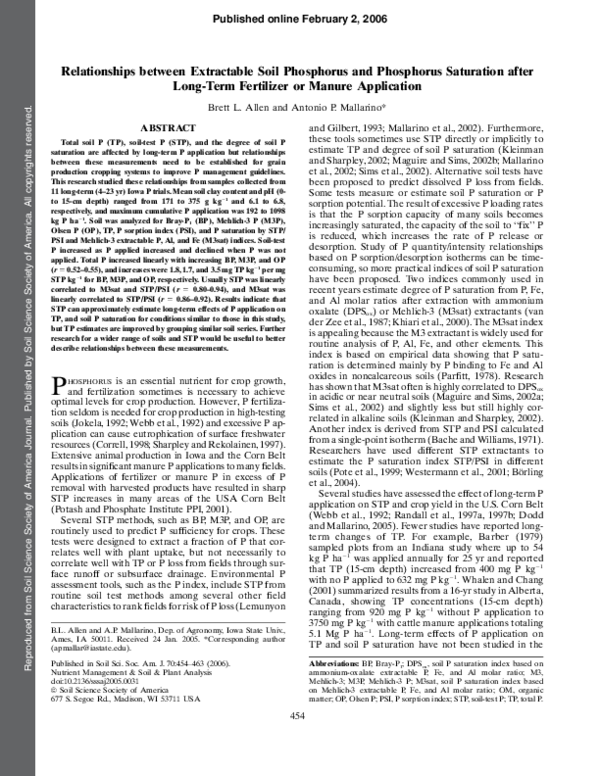 (PDF) Relationships between extractable soil phosphorus and phosphorus ...