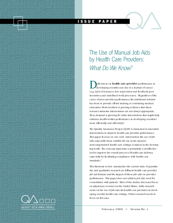 (PDF) The use of manual job aids by health care providers: what do we know?