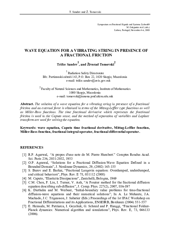 (PDF) Wave Equation for a Vibrating String in Presence of a Fractional ...