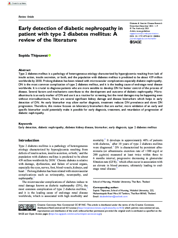 (PDF) Early detection of diabetic nephropathy in patient with type 2 ...