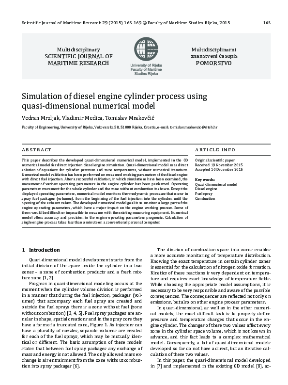 (PDF) Simulation of Diesel Engine Cylinder Process Using Quasi ...