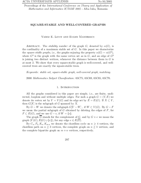 (PDF) Square-stable and well-covered graphs