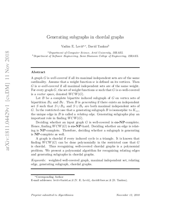 (PDF) Generating subgraphs in chordal graphs