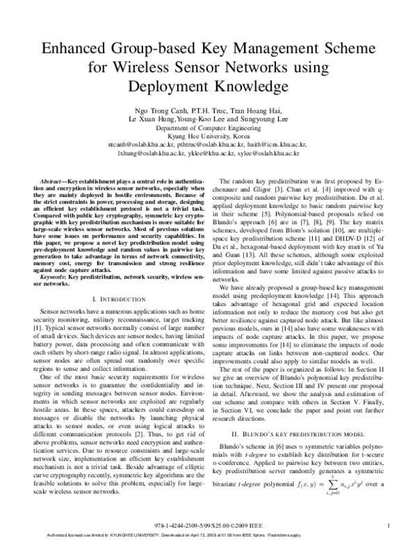 (PDF) Enhanced group-based key management scheme for wireless sensor ...