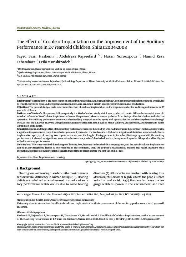 (PDF) The Effect of Cochlear Implantation on the Improvement of the ...