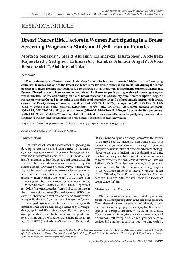 (PDF) Breast cancer risk factors in women participating in a breast ...