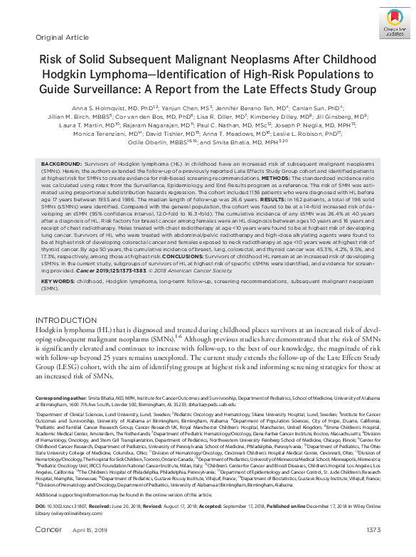(PDF) Risk of solid subsequent malignant neoplasms after childhood ...