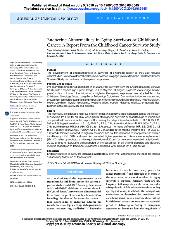 (PDF) Endocrine Abnormalities in Aging Survivors of Childhood Cancer: A ...