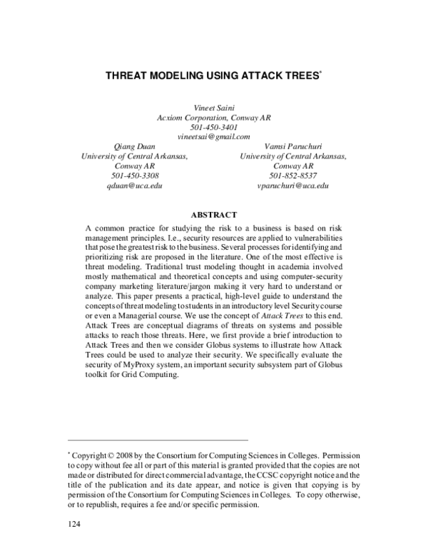(PDF) Threat Modeling Using Attack Trees