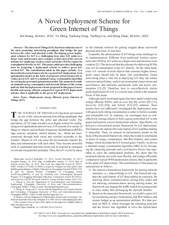 (PDF) A Novel Deployment Scheme for Green Internet of Things