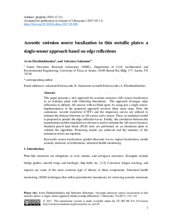 (PDF) Acoustic emission source localization in thin metallic plates: A ...