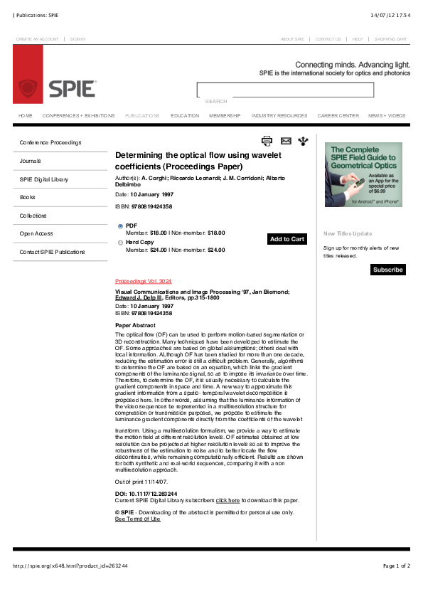 (PDF) Determining the optical flow using wavelet coefficients