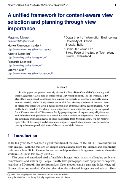 (PDF) A unified framework for content-aware view selection and planning ...